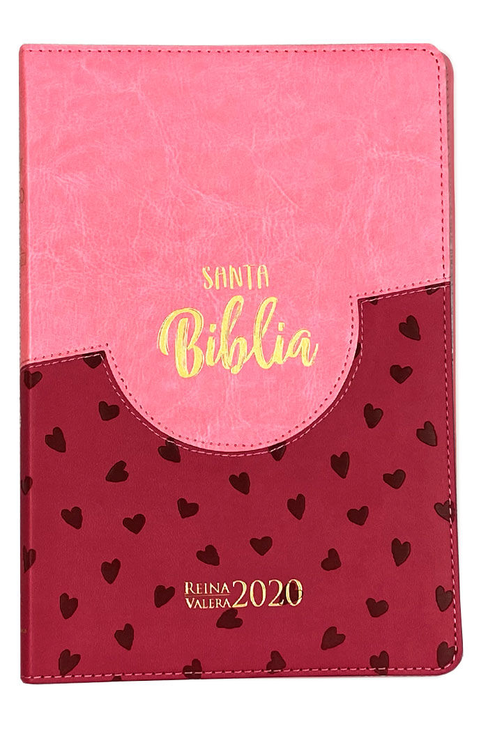 Biblia RVR2020 Ultrafina i/piel duotono rosa corazones