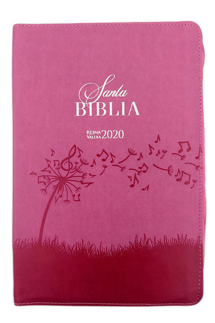 Biblia RVR2020 Letra grande cierre i/piel rosa floral/musical