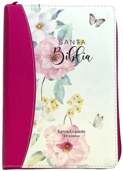 Biblia RVR60 Tamaño manual letra gigante i/piel Flores rosa con cierre