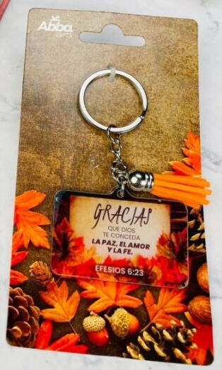 Gracias - llavero acrílico con pon pon decorativo