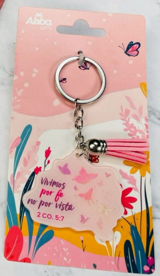 Llavero acrílico con Tassel. Vivimos por fe