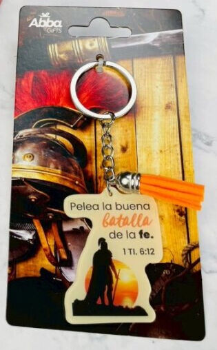 Pelea la buena batalla - Llavero acrílico con pon pon decorativo