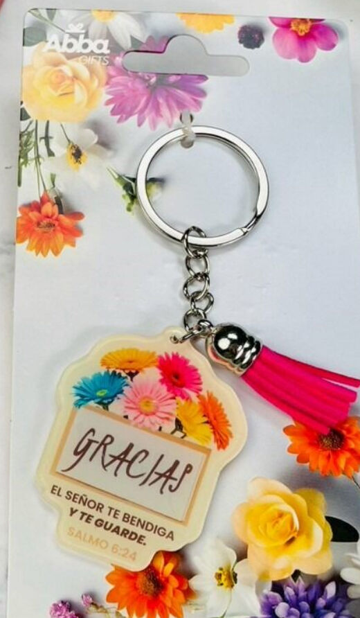 Llavero acrílico con Tassel. Gracias flores