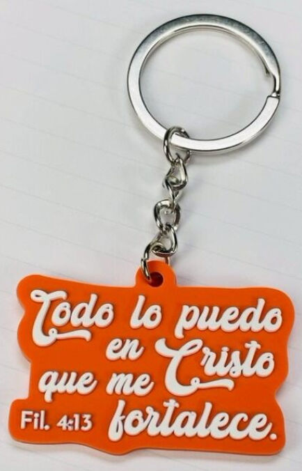Todo lo puedo en Cristo - Llavero de caucho naranja