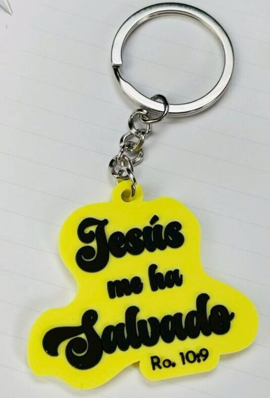 Jesús me ha salvado - Llavero de caucho amarillo