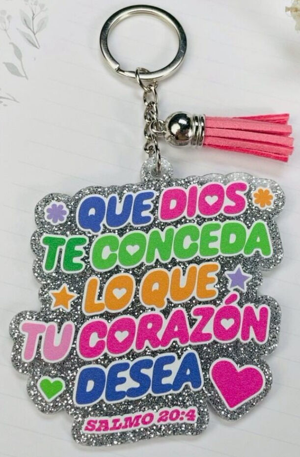Que Dios te conceda - Llavero de caucho con brillantina
