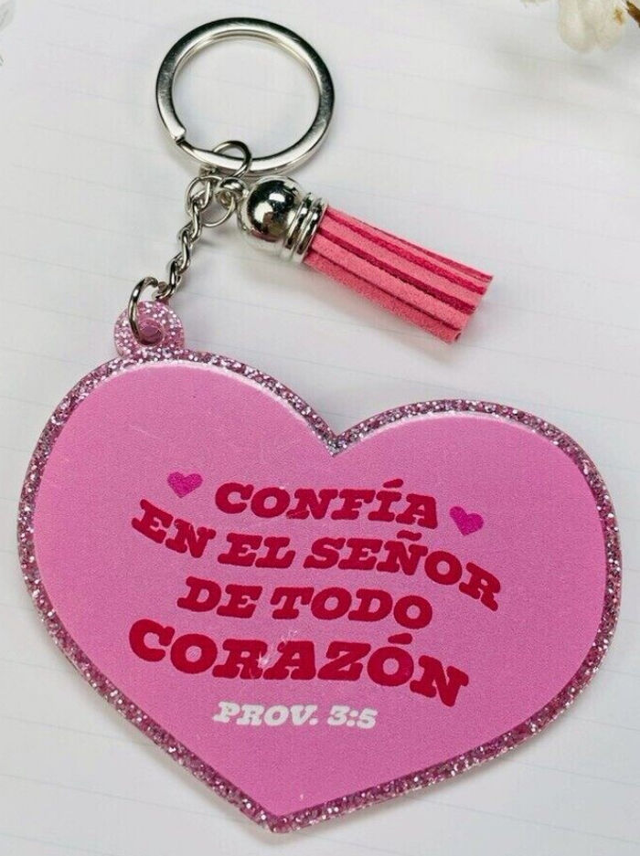 Confía en el Señor de todo corazón - Llavero de caucho con brillantina