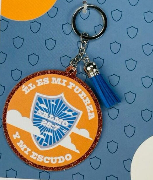 Él es mi fuerza y mi escudo - Llavero de caucho con brillantina