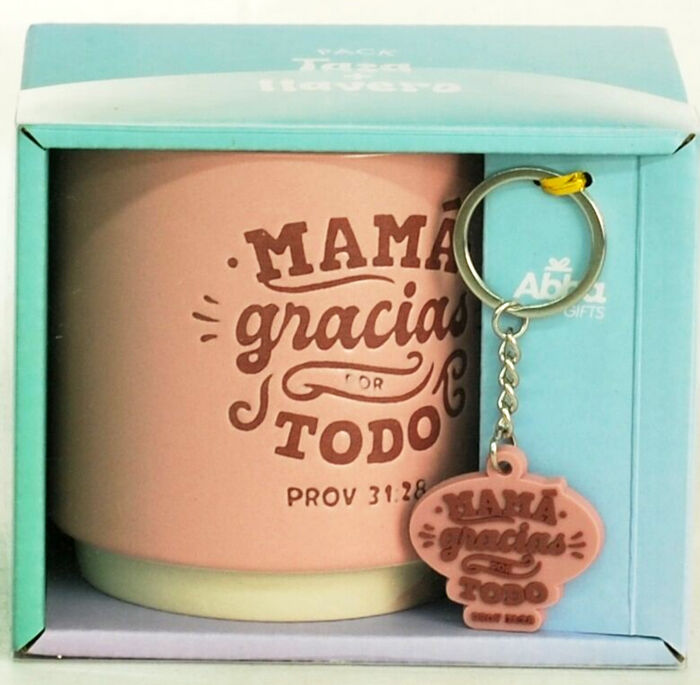Pack Taza 14 Oz + llavero de caucho. Mamá Gracias