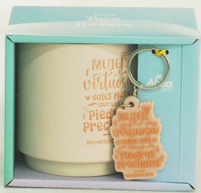 Pack Taza 14 Oz + llavero de caucho. Mujer Virtuosa