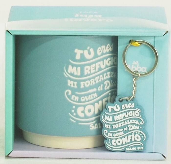 Pack Taza 14 Oz + llavero de caucho. Tú eres mi refugio