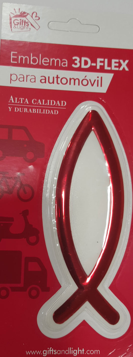 Emblemas Icthus rojo para auto 3d-FLEX  13 cm