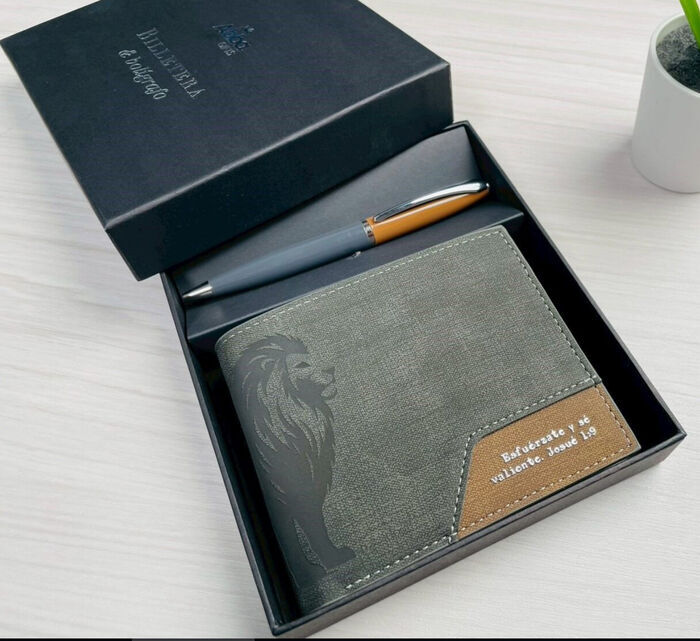 Pack Billetera masculina + bolígrafo. Esfuérzate y sé valiente