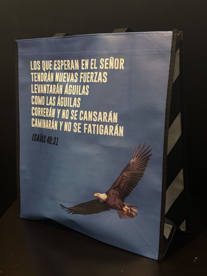 Los que esperan - AZUL. Bolsa grande non woven a todo color