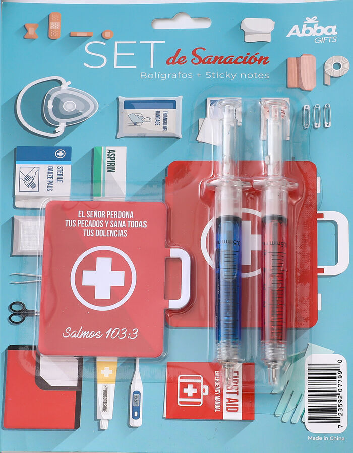 Sanidad. Pack creativo 2 bolis + notas adhesivas