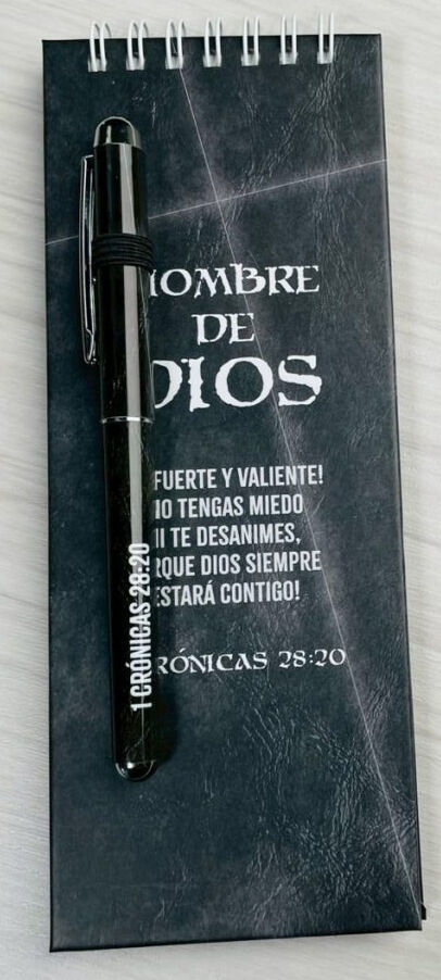 Block de notas ALARGADO con anillas y bolígrafo. Hombre de Dios