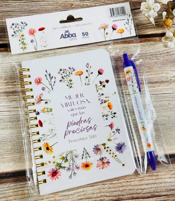 Pack libreta anillas con bolígrafo. Mujer virtuosa