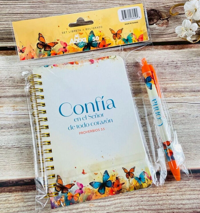 Pack libreta anillas con bolígrafo. Confía