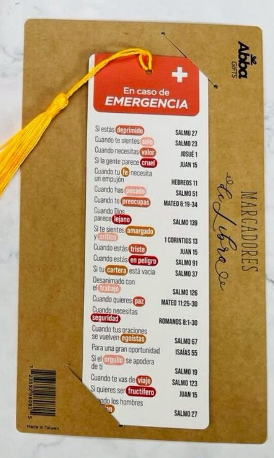 Marcador de libro con Tassel. En caso de emergencia
