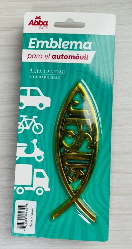 Emblema Ichtus dorado con Jesús. 13 cm.