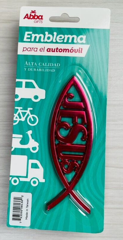 EMBLEMA ICHTUS ROJO CON JESÚS. 13 CM.