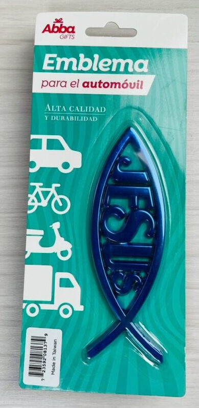 EMBLEMA ICHTUS AZUL CON JESÚS. 13 CM.
