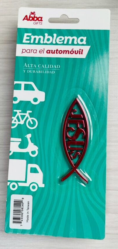 EMBLEMA ICHTUS ROJO CON JESÚS. 8 CM.