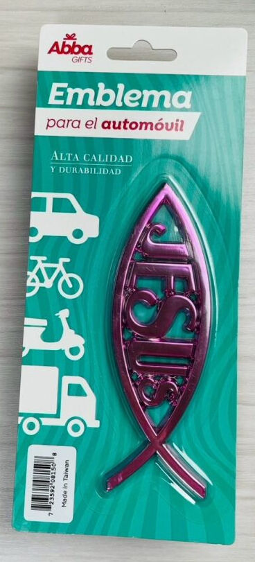 EMBLEMA ICHTUS ROSA CON JESÚS. 13 CM.