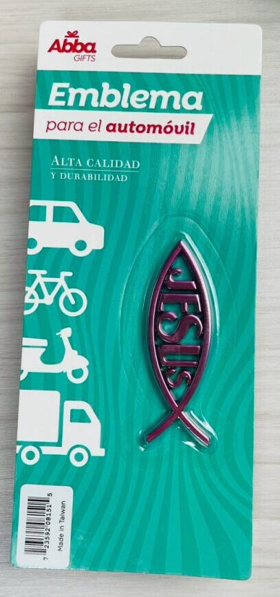 EMBLEMA ICHTUS ROSA CON JESÚS. 8 CM.