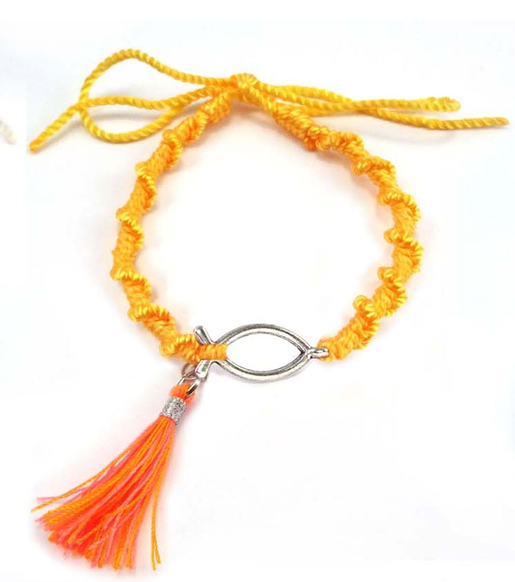 Pulsera GLA1 amarillo Algodón con Icthus de acero (Nueva colección Luce y Comparte)