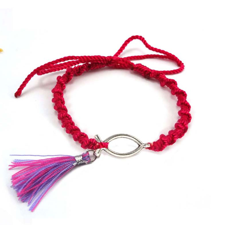 Pulsera GLA1 fucsia Algodón con Icthus de acero (Nueva colección Luce y Comparte)