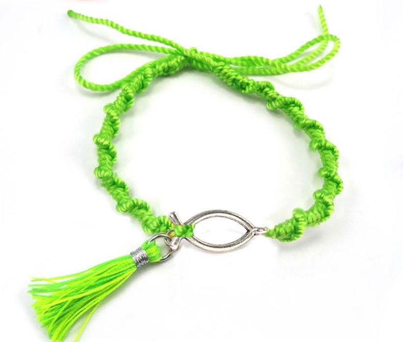 Pulsera GLA1 Verde Algodón con Icthus de acero (Nueva colección Luce y Comparte)