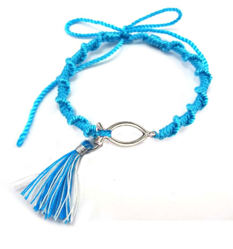 Pulsera GLA1 Azul Algodón con Icthus de acero (Nueva colección Luce y Comparte)