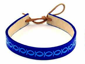 Pulsera piel color azul KCK con icthus inscritos (Nueva colección Luce y Comparte)