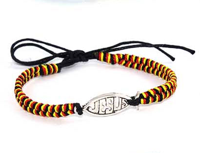 Pulsera CK3 tela Icthus con Jesús rojo/amarillo/negro (Nueva colección Luce y Comparte)