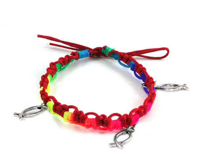 Pulsera mulicolor CJR con tres Icthus metal Rojo/Azul/Fucsia/amarillo/verde (Nueva colección Luce y Comparte)