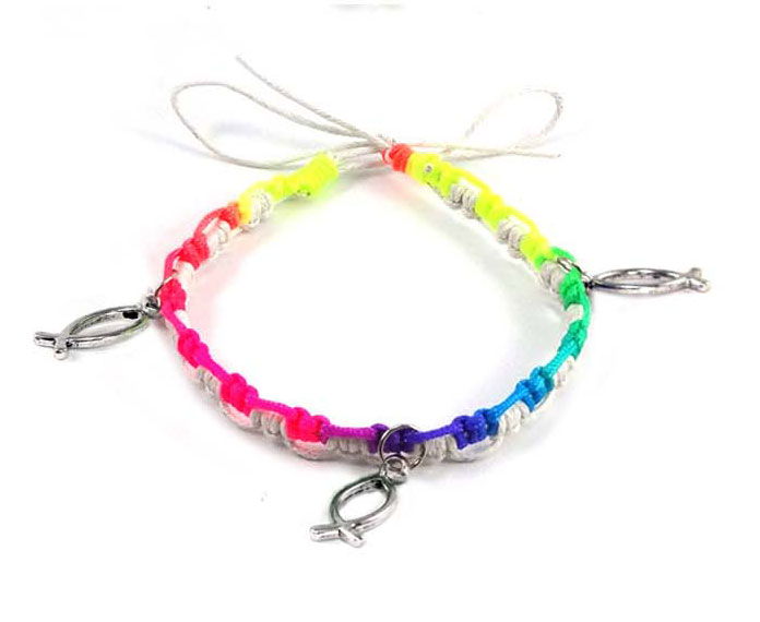 Pulsera mulicolor CJR con tres Icthus metal Blanco