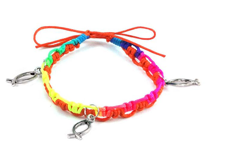 Pulsera mulicolor CJR con tres Icthus metal Naranja