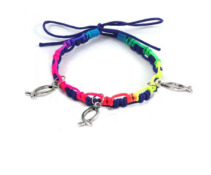 Pulsera mulicolor CJR con tres Icthus metal Azul Oscuro