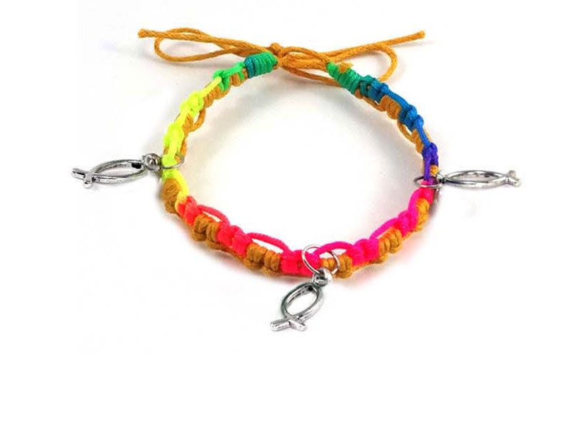 Pulsera mulicolor CJR con tres Icthus metal Naranja/amarillo/lila/azul/verde claro/verde oscuro (Nueva colección Luce y Comparte