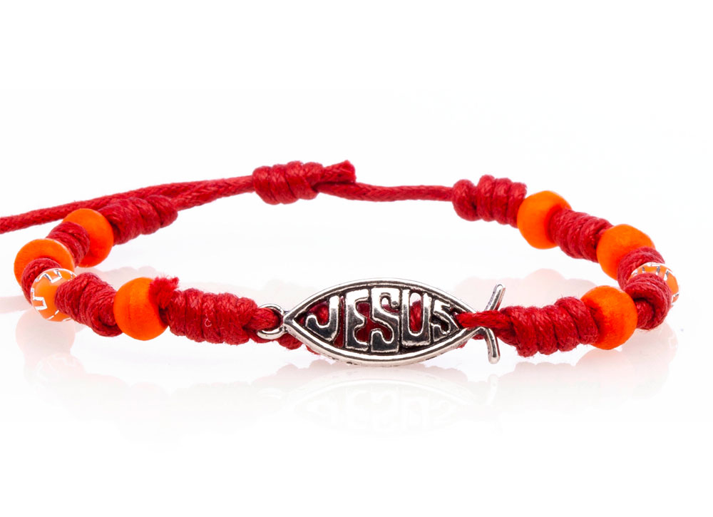 Pulsera algodón CCI con Icthus con Jesús rojo/naranja (Nueva colección Luce y Comparte)