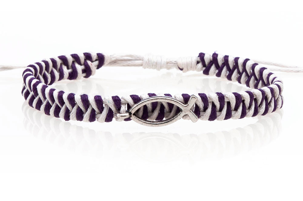 Pulsera algodón AKL con Ichtus lila/blanco (Nueva colección Luce y Comparte)