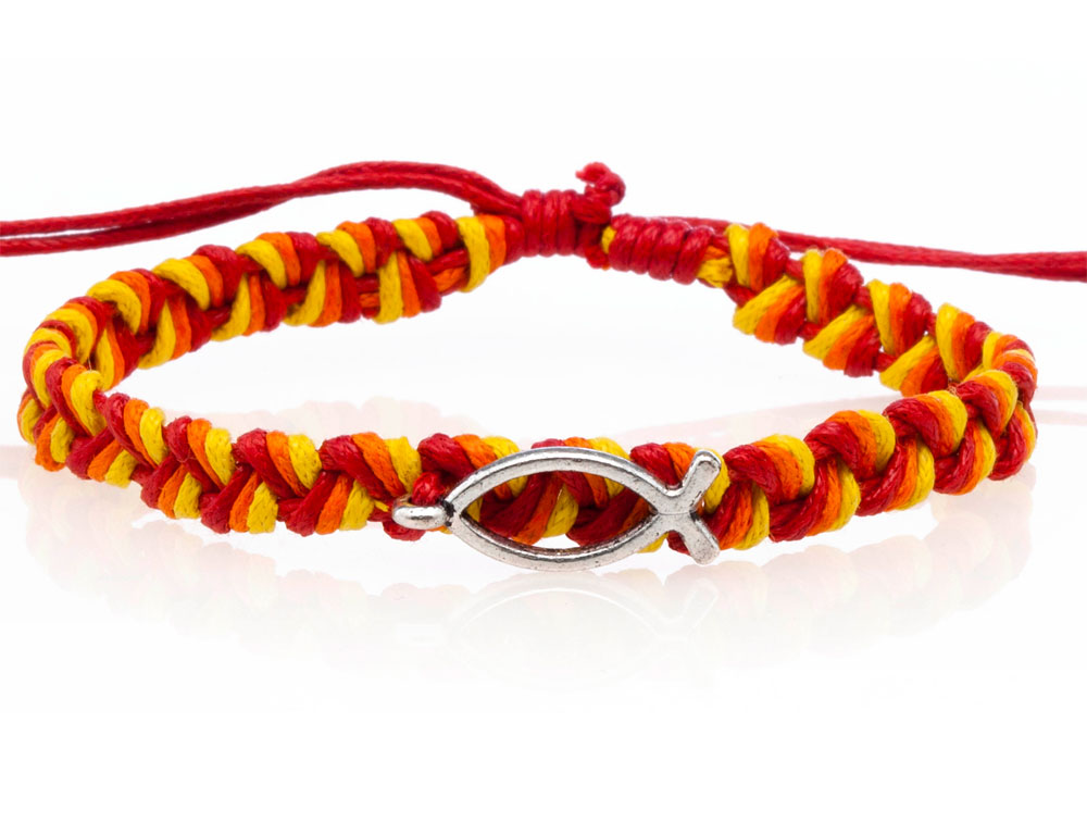 Pulsera algodón AKL con Ichtus naranja/rojo/amarillo (Nueva colección Luce y Comparte)