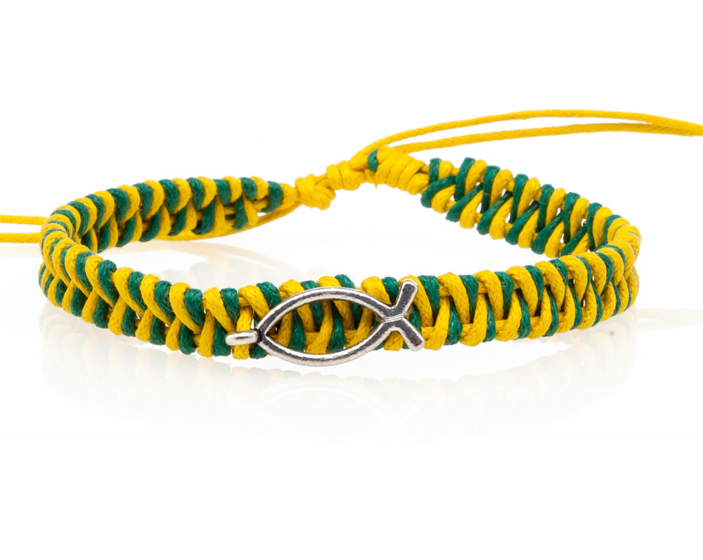 Pulsera algodón AKL con Ichtus amarillo/verde (Nueva colección Luce y Comparte)