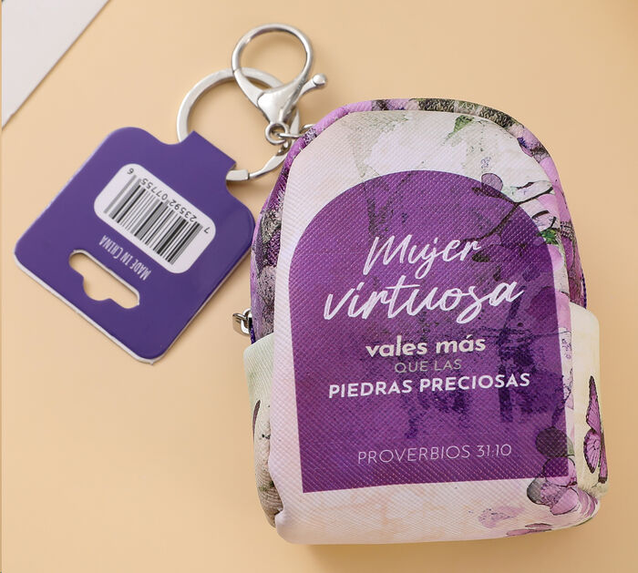 Mujer Virtuosa. Llavero Mochila Monedero