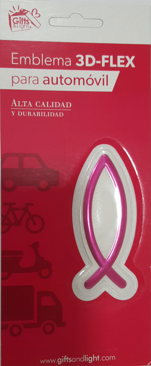Emblema Icthus rosa para auto 3d-FLEX  8 cm