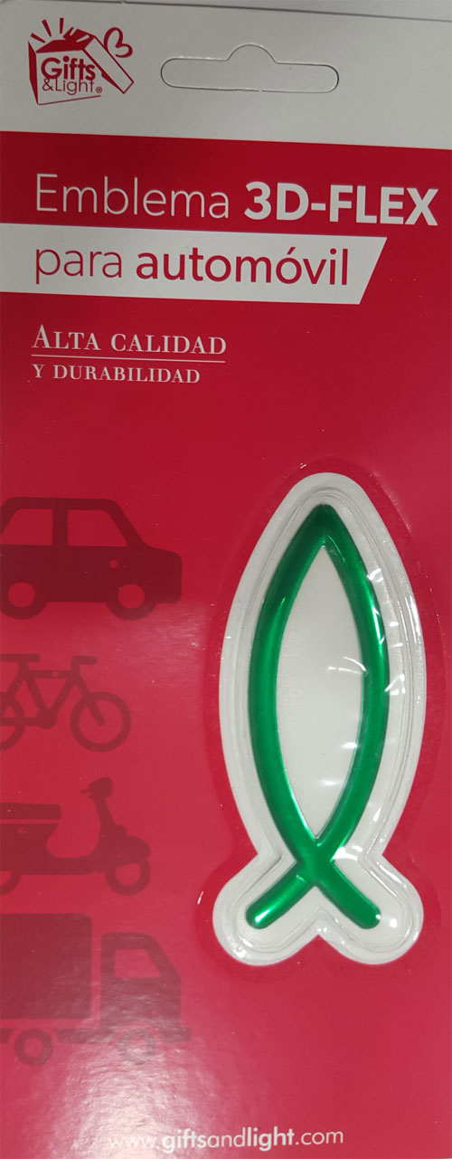 Emblema Icthus verde para auto 3d-FLEX  8 cm