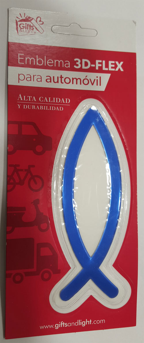 Emblema Icthus azul para auto 3d-FLEX  13 cm