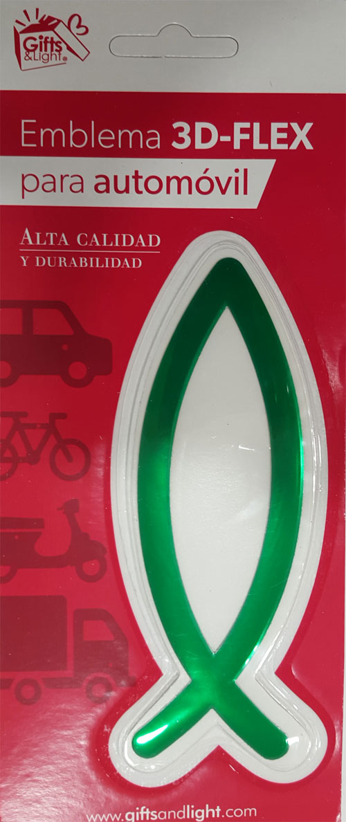 Emblema Icthus verde para auto 3d-FLEX  13 cm