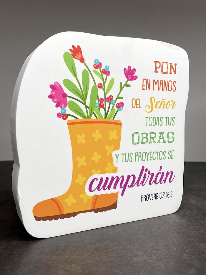 Pon en manos del Señor - Plaque floral de madera